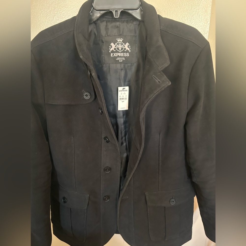 EXPRESS Mens Cotton Field Jacket Small Utility Black Button Lined Coat